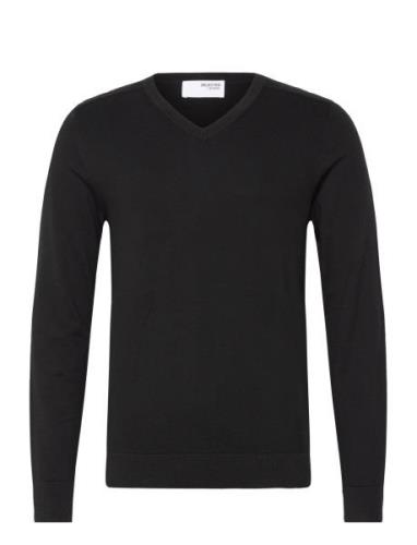 Slhberg Ls Knit V-Neck Noos Tops Knitwear V-necks Black Selected Homme