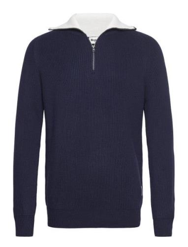 Knitted Zip Pullover Tops Knitwear Half Zip Jumpers Navy Resteröds