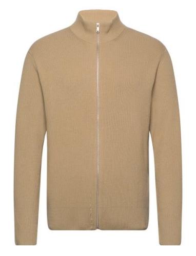 Knitted Zip Cardigan Tops Knitwear Full Zip Jumpers Beige Lindbergh