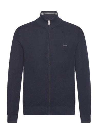 Cotton Pique Zip Cardigan Tops Knitwear Full Zip Jumpers Navy GANT