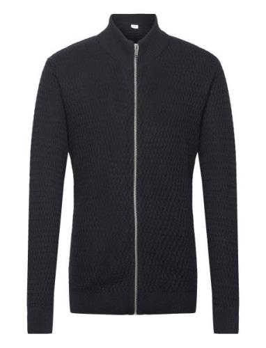 Zip Structure Cardigan Tops Knitwear Full Zip Jumpers Black Lindbergh