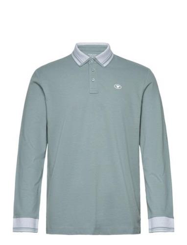 Polo With Detailed Collar Tops Polos Long-sleeved Grey Tom Tailor