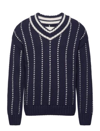 Pinstriped Collegiate V-Neck Tops Knitwear V-necks Navy GANT