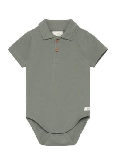 Body Ss Polo Bodies Short-sleeved Khaki Green En Fant