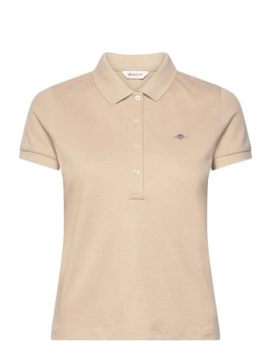 Slim Sheild Cap Sleeve Pique Polo Tops T-shirts & Tops Polos Beige GAN...