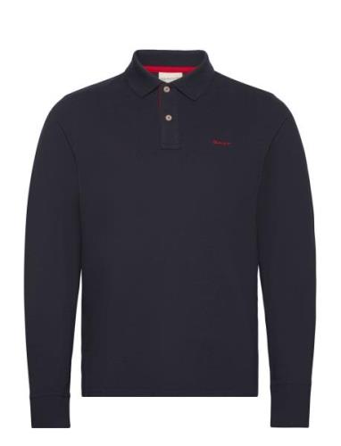 Reg Contrast Pique Ls Polo Tops Polos Long-sleeved Blue GANT