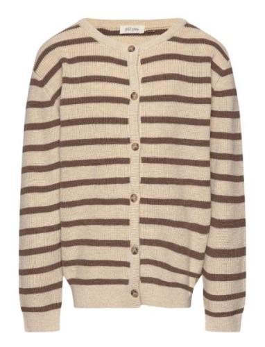 Cardigan Knit Pattern Stripe Tops Knitwear Cardigans Brown Petit Piao