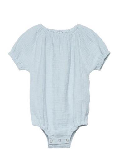 Romper Ss Muslin Bodies Short-sleeved Blue Huttelihut