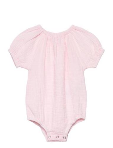 Romper Ss Muslin Bodies Short-sleeved Pink Huttelihut