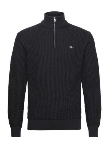 Cotton Texture Halfzip Tops Knitwear Half Zip Jumpers Black GANT