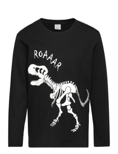 Top Ls Dino Glow In Dark Tops T-shirts Long-sleeved T-shirts Black Lin...