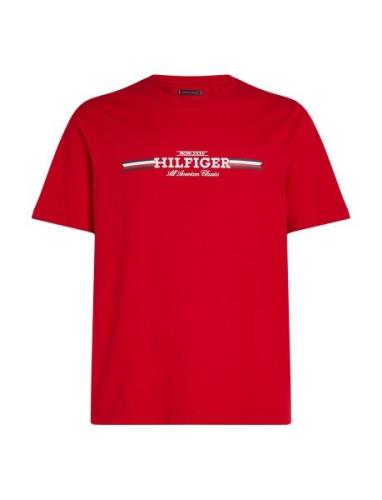 Hilfiger Chest Stripe Tee Tops T-shirts Short-sleeved Red Tommy Hilfig...