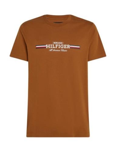 Hilfiger Chest Stripe Tee Tops T-shirts Short-sleeved Brown Tommy Hilf...