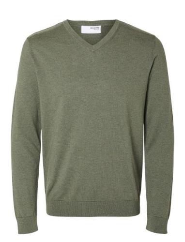 Slhberg Ls Knit V-Neck Noos Tops Knitwear V-necks Green Selected Homme