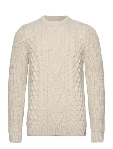 Jacob Cable Jumper Tops Knitwear Round Necks Cream Superdry