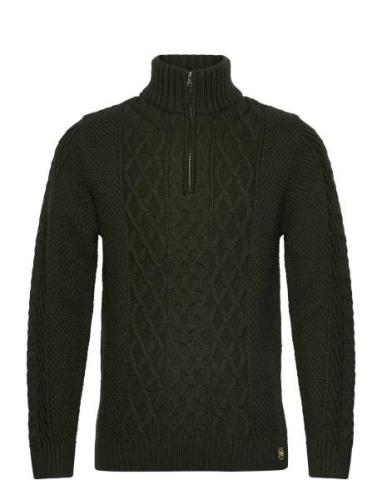 Jacob Cable Knit Half Zip Tops Knitwear Half Zip Jumpers Green Superdr...