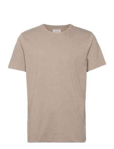 Mouliné O-Neck Tee S/S Tops T-shirts Short-sleeved Beige Lindbergh