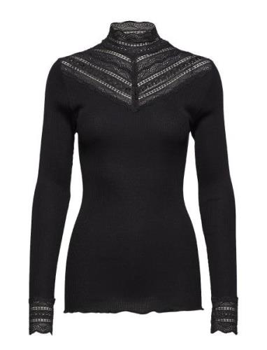 Silk T-Shirt W/ Lace Tops T-shirts & Tops Long-sleeved Black Rosemunde