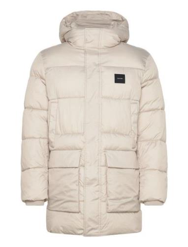 Long Hooded Quilt Puffer Mw Ullfrakk Frakk Beige Calvin Klein