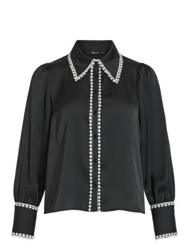 Viajla L/S White Dot Detail Shirt/Ka Tops Blouses Long-sleeved Black V...