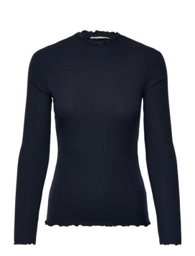 Rib T-Shirt With Frill Tops T-shirts & Tops Long-sleeved Navy Tom Tail...