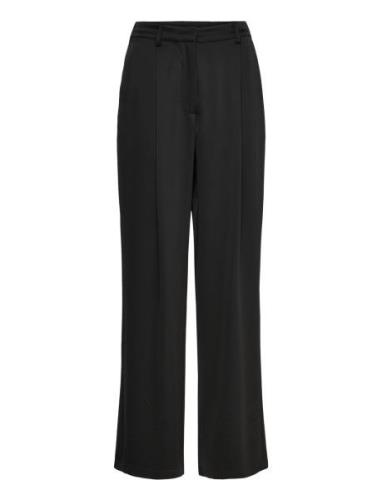 Sarah Elastic Waist Satin Pants Bottoms Trousers Wide Leg Black Malina