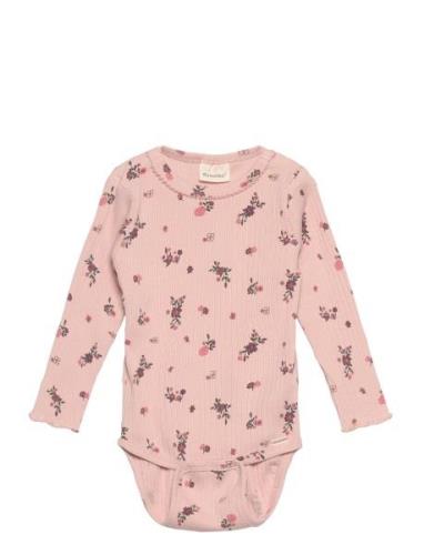 Body Ls Aop Rib Bodies Long-sleeved Pink Minymo