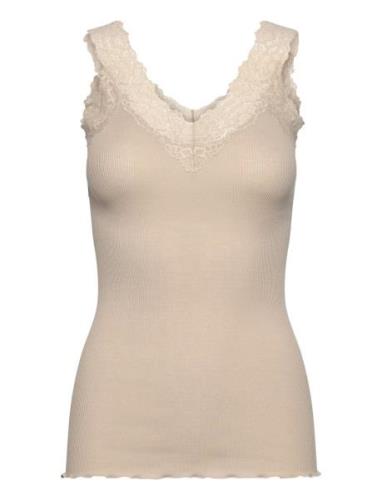 Organic Top W/ Lace Tops T-shirts & Tops Sleeveless Beige Rosemunde