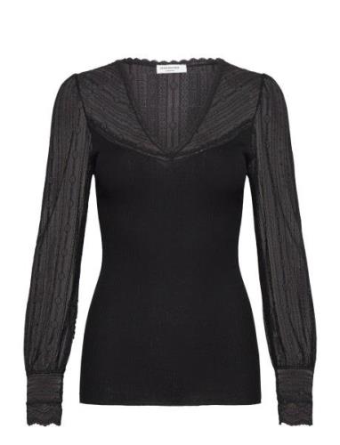 Silk T-Shirt W/ Lace Tops T-shirts & Tops Long-sleeved Black Rosemunde