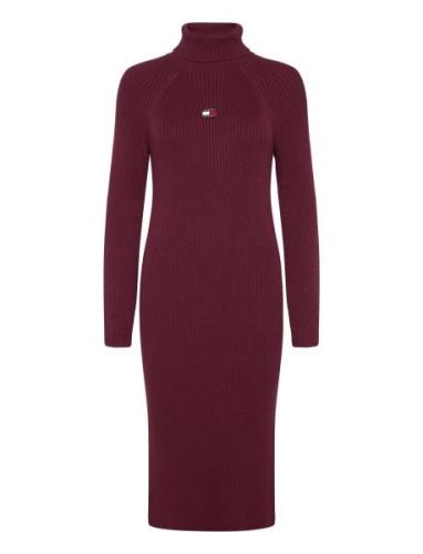 Tjw Mockneck Badge Sweater Dress Knelang Kjole Burgundy Tommy Jeans