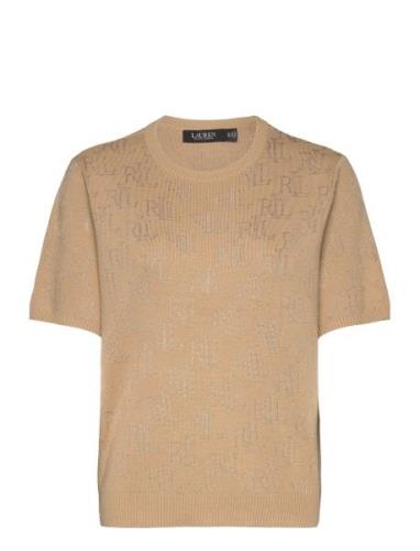 Monogram Jacquard Short-Sleeve Sweater Tops Knitwear Jumpers Beige Lau...