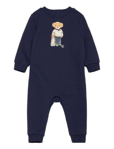 Polo Bear Fleece Coverall Langermet Bodysuit Navy Ralph Lauren Baby