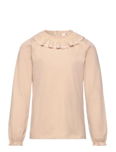 T-Shirt Ls Collar Tops T-shirts Long-sleeved T-shirts Beige En Fant