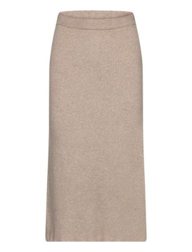 Vicomfy A-Line Knit Skirt- Noos Knelangt Skjørt Beige Vila