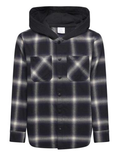 Shirt Checked With Hood Tops Sweat-shirts & Hoodies Hoodies Black Lind...