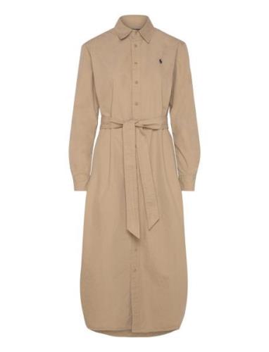 Belted Cotton Midi Shirtdress Knelang Kjole Beige Polo Ralph Lauren