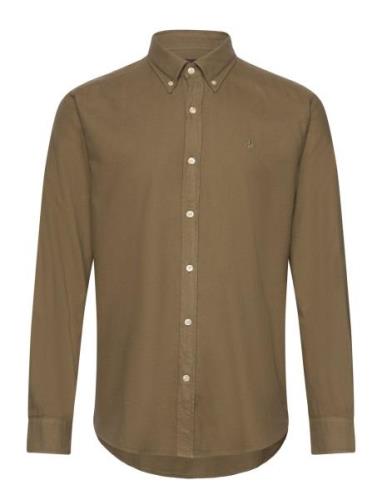 Brushed Twill Shirt-Classic Fit Designers Shirts Casual Khaki Green Mo...