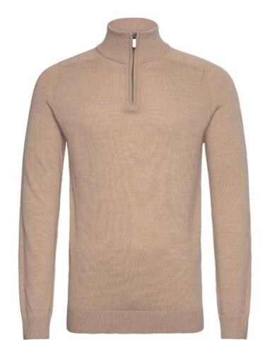 Bs Pelle Regular Fit Knitwear Tops Knitwear Half Zip Jumpers Beige Bru...