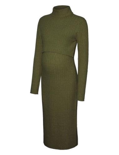 Mlsuniva June L/S Knit Midi Dress 2F Knelang Kjole Khaki Green Mamalic...