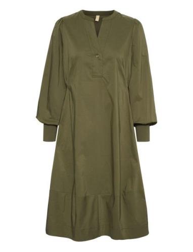 Cuantoinett Rib Dress Knelang Kjole Khaki Green Culture