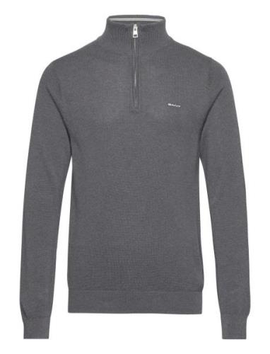 Cotton Pique Half Zip Tops Knitwear Half Zip Jumpers Grey GANT