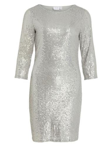 Visparkling 3/4 O-Neck Dress/Ka Kort Kjole Silver Vila