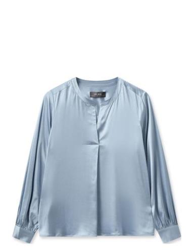 Mmenfa Satin Blouse Tops Blouses Long-sleeved Blue MOS MOSH