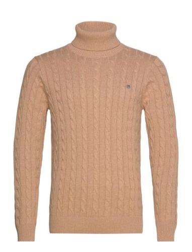 Cotton Cable Turtle Neck Tops Knitwear Turtlenecks Beige GANT