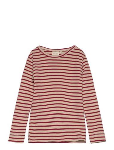 T-Shirt L/S Modal Striped Tops T-shirts Long-sleeved T-shirts Red Peti...