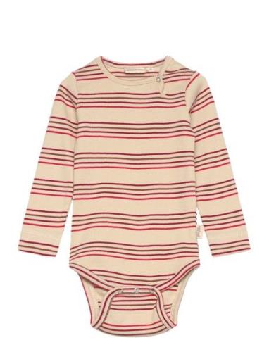 Body L/S Modal Multi Striped Bodies Long-sleeved Pink Petit Piao