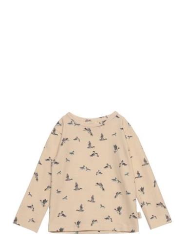 T-Shirt L/S Printed Tops T-shirts Long-sleeved T-shirts Beige Petit Pi...