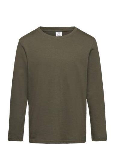 Top Ls Solid Tops T-shirts Long-sleeved T-shirts Khaki Green Lindex