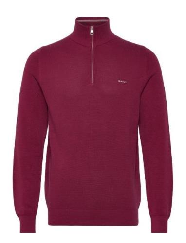 Cotton Pique Half Zip Tops Knitwear Half Zip Jumpers Burgundy GANT