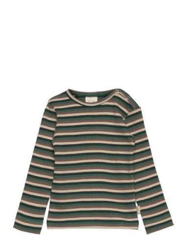 T-Shirt L/S Modal Multi Striped Tops T-shirts Long-sleeved T-shirts Gr...